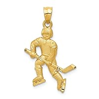 14k Yellow Gold Satin Bright Cut Hockey Player Charm