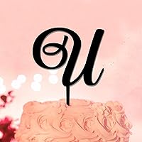 Initial U Cake Topper Single Letter Monogram Name Acrylic Black For Wedding Anniversary Decorations Romantic Wreath Floral Choosing Letter Design Color Bridal Shower Gifts