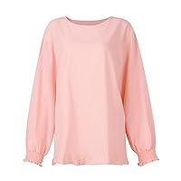 Women's Spring Shirts 2024 Top Round Neck Linen Half Sleeve Shirt Solid Blouse Tops Outfits, M-5XL