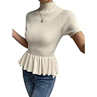 Women's Tops Shirts Sexy Tops for Women Mock Neck Peplum Knit Top Shirts for Women (Color : Apricot, Size : Medium)