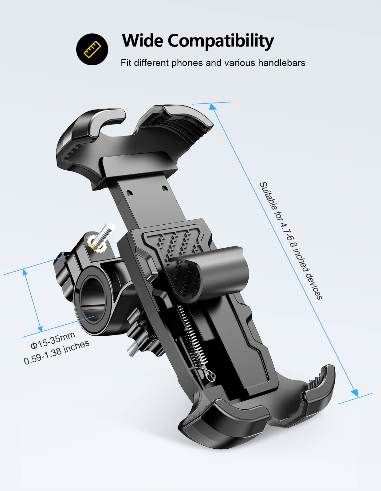 Viccux Motorcycle Phone Mount, Upgrade [Never Fall Off] [0 Shake] [3s Put & Take] Bike Phone Mount, 360° Rotatable Phone Holder for Motorcycle Bike Bicycle Scooter, Compatible with Cellphones 4.7-6.8”
