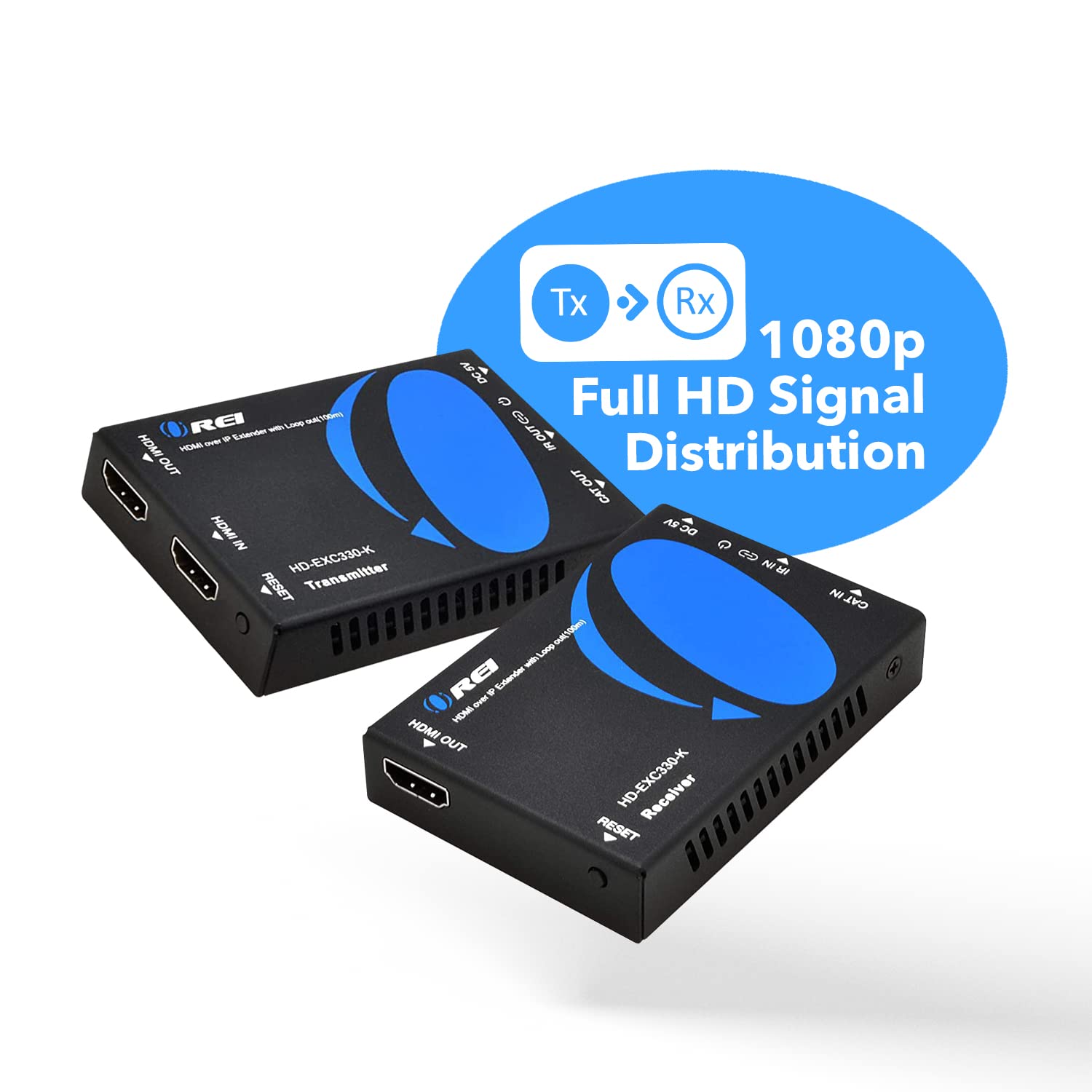 OREI HDMI over Ethernet Extender Over CAT5/CAT6 over IP one to many option, with IR Upto 330 Feet - Loop Out - 1080P Full HD Signal Distribution (HD-EXM330-K)