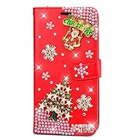 Crystal Wallet Case Compatible with Samsung Galaxy S20 Ultra 5G - Santa Star Christmas Tree - Red - 3D Handmade Glitter Bling Leather Cover with Screen Protector & Neck Strip Lanyard
