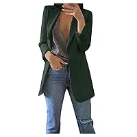 Womens Blazer Jackets Long Sleeve Lapel Open Front Cardigan Work Office Coat Pockets Fitted Mid Length Blazers Suits