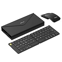 DELUX PockCombo Portable Keyboard and Mouse Wireless with Protective Case, Bluetooth Foldable Keyboard, 2-in-1 Sliding Mini Mouse with Pointer (Black)