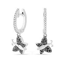 DGOLD Sterling Silver Black and White Round Diamond Butterfly Hoop Earring (1/4 cttw)