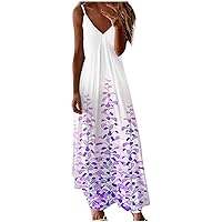 SMIDOW Summer Maxi Dresses for Women 2023 Sexy Beach Flowy Long Dress Boho Floral Sleeveless v Neck Sundress Loose Casual