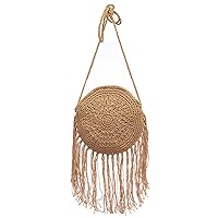 Women Round Handbags Straw Bag holiday beach round bag Tassel Vintage Cotton line Messenger Bag
