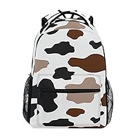 ALAZA White Cow Print Black Brown Spot Backpack Purse with Multiple Pockets Name Card Personalized Travel Laptop School Book Bag, Size M/16.9 inch