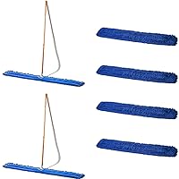60 Inch Nylon Dust Mop with Wood Handle and 60 Inch Nylon Dust Mop Refill Bundle - 2 Mop Sets and 4 Refills