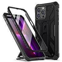 Poetic Compatible with iPhone 13 Pro Max Case, Spartan Phone Case for iPhone 13 Pro Max 6.7 inch, Full Body Rugged Premium Leather Texture Shockproof Protective Cover with Kickstand, Matte Black