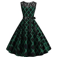 Women's Sleeveless Hepburn Dress 1950s Vintage Rockabilly Swing Dress Floral Lace Pin-up Cocktail Prom Party Sundress Medieval Corset Camisa De Mujer Green