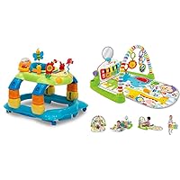 Lil Play Station 4-in-1 Activity Walker + Fisher-Price Baby Playmat Deluxe Kick & Play Piano Gym