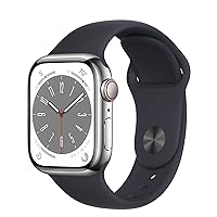 Apple Watch Series 8 (GPS + Cellular, 41MM) - Silver Stainless Steel Case with Midnight Sport Band, M/L (Renewed)