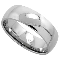 Surgical Stainless Steel Domed 8mm Wedding Band Thumb Ring Comfort-Fit High Polish, Sizes 5-15
