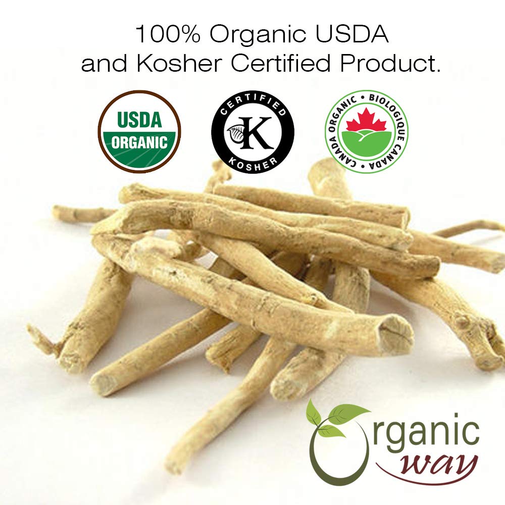 Organic Way Ashwagandha Root Cut & Sifted (Withania somnifera) - Anxiety & Stress Relief | Organic & Kosher Certified | Vegan, Non GMO & Gluten Free | USDA Certified | Origin - India (1/2LBS / 8OZ)