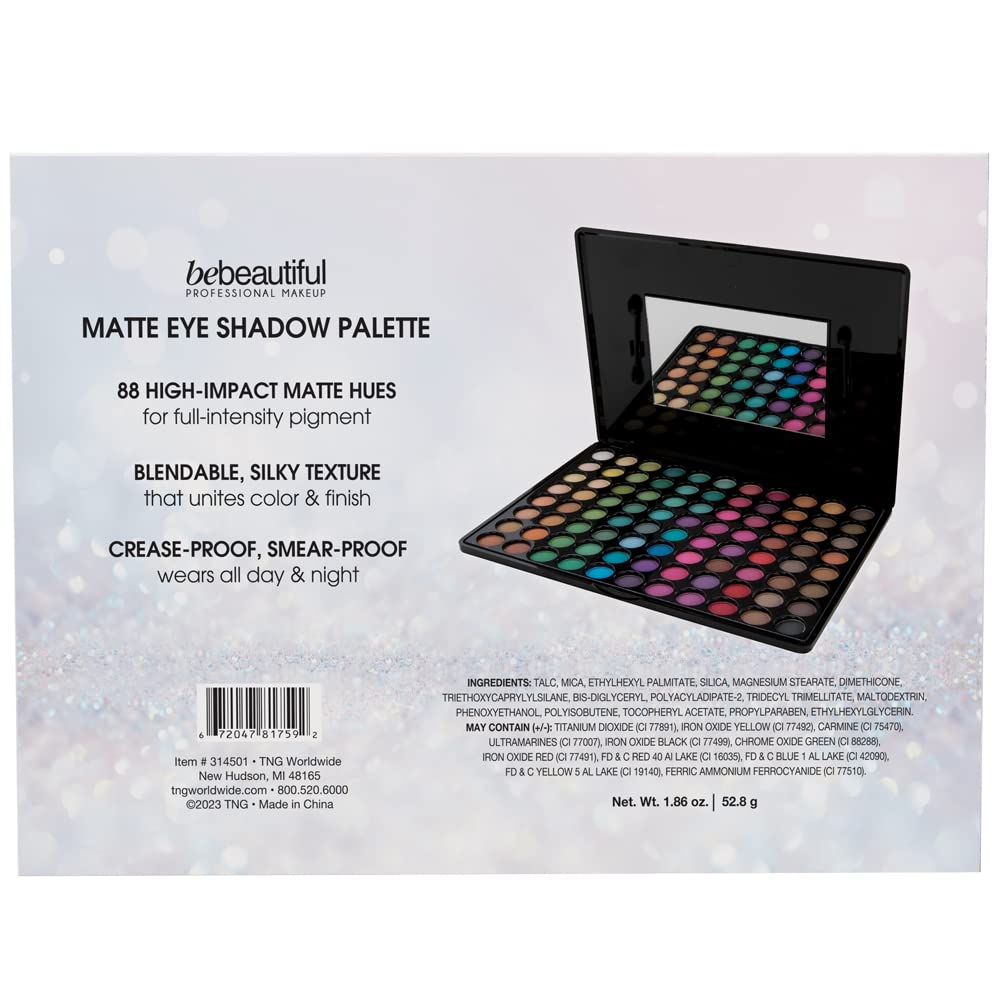 Bebeautiful Professional Makeup Eyeshadow Palette with Applicators, 88-Color Palette, Matte