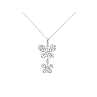 The Diamond Deal 18kt White Gold Womens Necklace Double Butterfly VS Diamond Pendant 1.45 Cttw (16 in, 2 in ext.)
