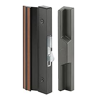 Prime-Line C 1125 Sliding Patio Door Handle Set, 4-15/16 In., Extruded Aluminum, Hook Latch, Black w/Wood Grain (Single Pack)