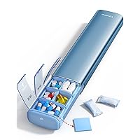 Vaydeer 7 Day Weekly Pill Organizer (Support 2 Times a Day), Metal Travel Pill Case, Large Capacity Daily Cute Pill Box for Supplements, Pills, Vitamins and Medication (Blue)