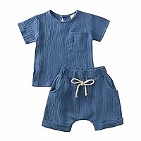 3M-3T Baby Girl/Boy Tees And Shorts 2Pcs Clothing Set Cotton Short Sleeve Tshirt Crepe Gauze Top Pocket Shorts