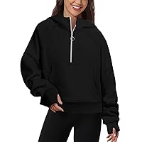 Womens Half Zip Hoodies Quarter Zipper Up Cropped Sweatshirt Long Sleeve Athletic Pullover Tops with Thumb Hole