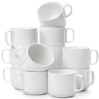 BTaT- Stackable Coffee Mugs, White, 12 Pack, 12 Oz (350 ml), Porcelain Coffee Mugs, Stackable Mugs, Stacking Mugs, Coffee Cup Stacking Set, Stacking Coffee Mugs, Ceramic Coffee Cups, Mother's Day Gift