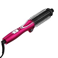Travel Hair Curling Iron Brush Ceramic Tourmaline Ionic Hot Brush Dual Voltage, 1 inch Anti-scald Heated Curling Wands Round Hair Styler Curler Brush Electric (Red)