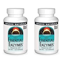 Source Naturals Essential Enzymes 500mg Bio-Aligned Multiple Supplement Herbal Defense for Digestion, Gas & Constipation Relief - Strong Immune System Support - 120 Capsules (Pack of 2)