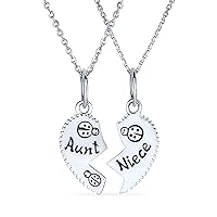 Bling Jewelry Personalized BFF Split Break Apart 2 Part Puzzle Heart Aunt Niece Pendant Necklace For Women Teen .925 Sterling Silver