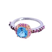 Attractive Blue Topaz & Pink Sapphire Gemstone 925 Solid Sterling Silver Ring Handmade Jewelry For Girls