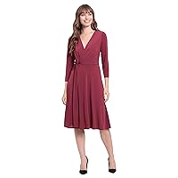 London Times Women's Twist Bodice V-Neck Fit and Flare Dress