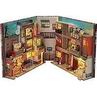 3D Wooden Book Stand Puzzle DIY Dollhouse Wood Bookends Book Nook Model Building Kit with LED Light for Teens and Adults to Build-Creativity Gift for Birthdays Christmas Halloween(26)