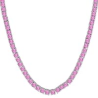 Tennis Link 4mm Necklace Round Cut Pink Sapphire 14k White Gold Over .925 Sterling Silver One Row 16