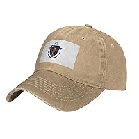 Massachusetts State Flag Print Unisex Adjustable Baseball Caps Washed Denim Trucker Hat Baseball Low Profile Dad Hat