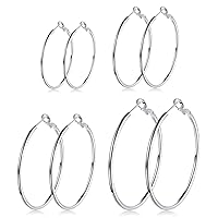 4 Pairs Silver Hoop Earrings for Women- 925 Hypoallergenic Sterling Silver Hoop Earrings Set,Large Minimalist Silver Hoops for Girls Gifts(30MM 40MM 50MM 60MM)