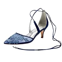 Womens Embroidered Wedding Shoes Kitten Heel Bridesmaid Sandals Comfort Party Pumps Ankle Strap Band Pointed Toe