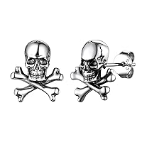 Suplight Skull Cross Bones Earrings for Men Women, Retro Punk Rock Biker Gothic Caribbean Pirate Skull Earrings Skeleton Jewelry