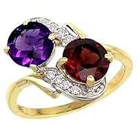 Silver City Jewelry 10K Yellow Gold Diamond Natural Amethyst & Garnet Mother's Ring Round 7mm, 3/4 inch Wide, Sizes 5-10