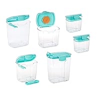 Progressive Prepworks ProKeeper 6 Piece Kitchen Clear Plastic Airtight Food Flour And Sugar Storage Organization Container Baking Canister Set (Turquoise)