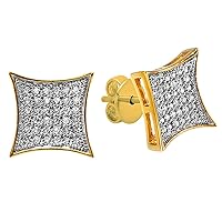 0.15 Carat (ctw) 18K Yellow Gold Plated Sterling Silver Round Diamond Mens Hip Hop Stud Earrings