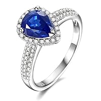 Deep Blue Fashion Jewelry Sapphire Gemstone Natural Diamond 14K Solid White Gold for Women Engagement Wedding Ring