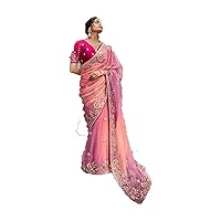 Pink Indian Wedding Bridal Diamond Ebellished Sari Blouse Women Girls Saree EA222 2