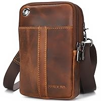 Multifunctional Men's Purse Crazy Horse Leather Men's Bag Leather Men's Shoulder Bag Trend Retro Slung Mobile Phone Bag
