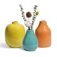 Ceramic Vases for Decor Set of 3, Colorful Decorative Vases for Farmhouse Fireplace, Modern Small Centerpieces Floral Decoration for Home Office Living Room Shelf Table, Rustic Style