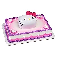 DecoSet® Hello Kitty Style Cake Topper, 4-Piece Decoration Set with Surprise Inside, Bow Stamp and Sticker Sheets for Hours of Fun After the Birthday Party, 3