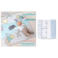 aden + anais Baby Bonding Playmat and Rising Star Swaddle Blanket 4 Pack Gift Set Bundle
