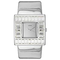 GUESS? Women's W11524L1 Crystal Accented Silver Patent Leather Watch