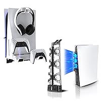 NexiGo PS5 Accessories Essential Kit, PS5 Wall Mount Kit with Charging Station, Cooling Fan with LED Light, Efficient Cooling System, Compatible with PlayStation 5 (Disc & Digital)