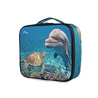 ALAZA Dolphin and Turtle Underwater on Reef Professional Cosmetic Makeup Bag Organizer Makeup Boxes